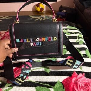 Karl Lagerfeld Black Crossbody Bag with Multicolor Accents
